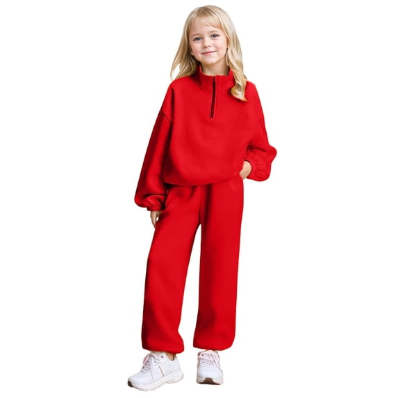 Tiijoy Big Girls Casual Outfits Half Zip Sweatshirt Jogger Sweatpants Set, Sizes 9-10