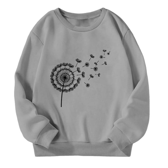 Tiijoy Big Girls Casual Sweatshirt Dandelion Graphic Crew Neck Pullover, Sizes 9-10