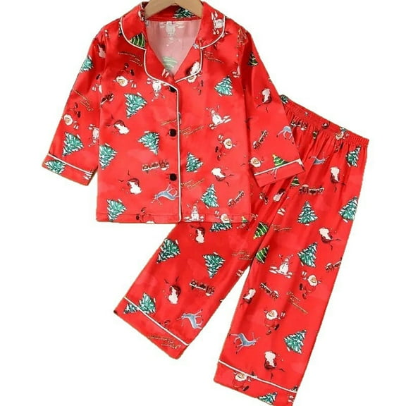 Tiijoy Big Girls Christmas Pajamas Silk Long Sleeved Shirt Pants Loungewear, Sizes 10-11