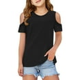thumbnail image 1 of Tiijoy Big Girls Cold Shoulder Short Sleeve T-Shirt Summer Crew Neck Ribbed Tshirt, 1 of 4