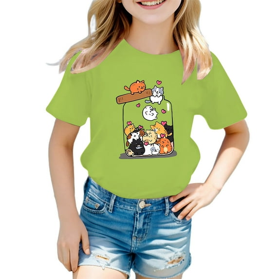 Tiijoy Big Girls Cute Cartoon Graphic T-Shirt Short Sleeve Crew Neck T Shirt Summer Tee