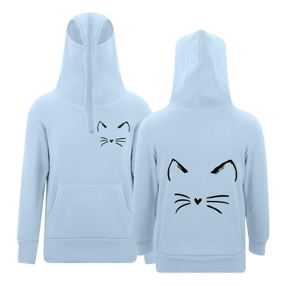 Tiijoy Big Girls Cute Cat Print Hoodie Half Zipper Hooded Sweatshirt, Sizes 11-12