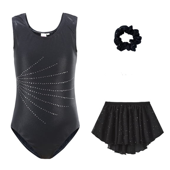 Tiijoy Big Girls Dance Gymnastics Leotard Tutu Skirt with Scrunchie Outfits, Sizes 7-8