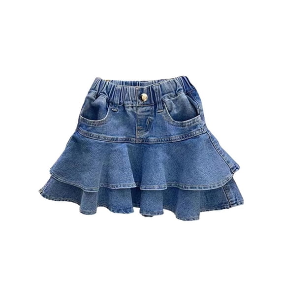 Tiijoy Big Girls Denim Layered Skirt Casual Elastic Waist Flared Skirt, Sizes 11-12