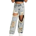 thumbnail image 1 of Tiijoy Big Girls Distressed Ripped Jeans Loose Fit Straight Leg Demin Pants, Sizes 8-9, 1 of 7