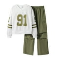 thumbnail image 1 of Tiijoy Big Girls Fall Outfits Letter Print V Neck Sweatshirt Cargo Pants Tracksuit, 1 of 8