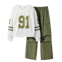 Tiijoy Big Girls Fall Outfits V Neck Sweatshirt and Cargo Pants 2Pcs Casual Outfit Set