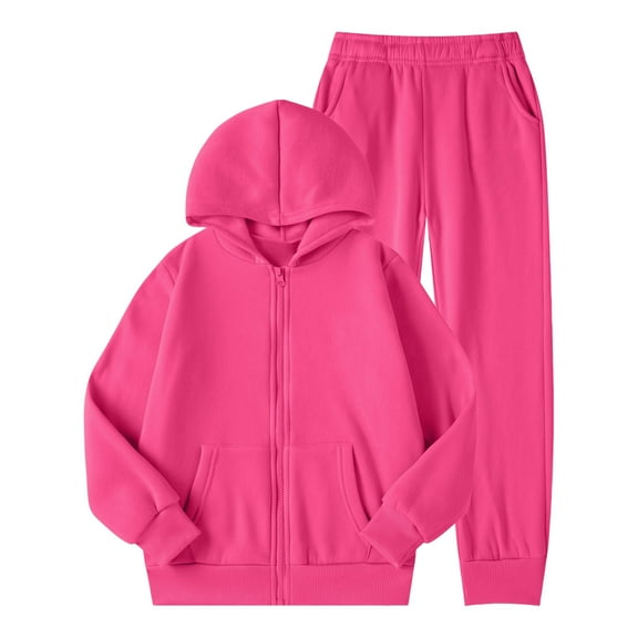 Tiijoy Big Girls Fleece Lined Zip Up Hoodie and Jogger Pants Sweatsuit, Sizes 7-8