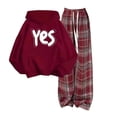 thumbnail image 1 of Tiijoy Big Girls Tracksuit Set Letter Print Hoodie with Plaid Wide Leg Pants, Sizes 8-9, 1 of 4