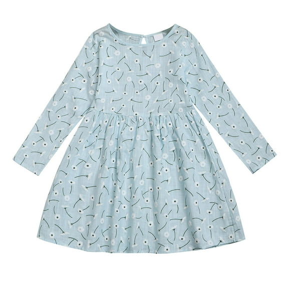 Tiijoy Big Girls Floral Long Sleeve Dress Casual Round Neck Skater Dress, Sizes 7-8