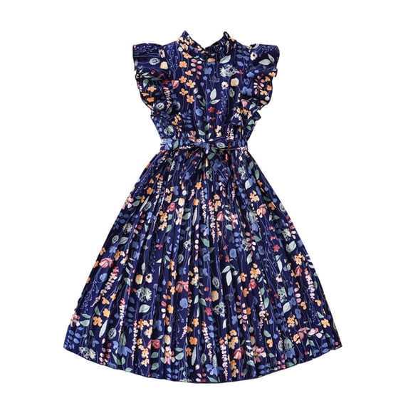 Tiijoy Big Girls Floral Ruffle Pleated Dress Sleeveless Princess Dress, Sizes 7-8