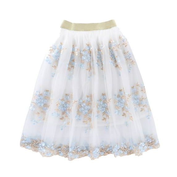 Tiijoy Big Girls Flower Embroidery Tulle Tutu Skirt Princess Mesh Skirt, Sizes 7-8
