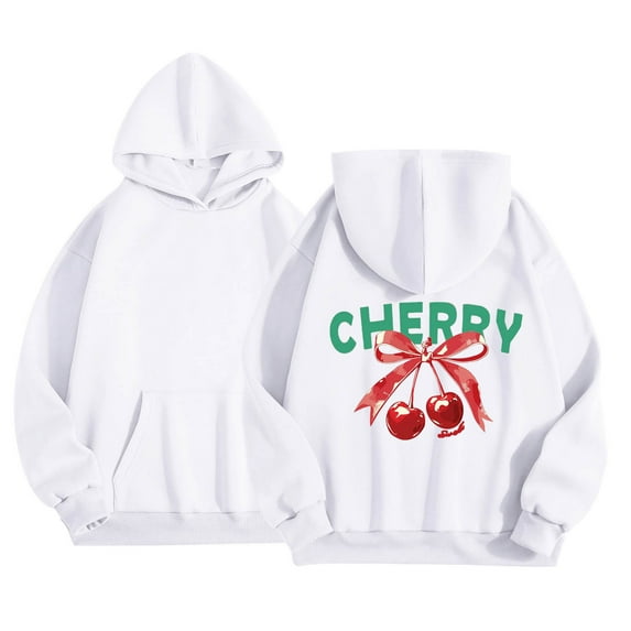 Tiijoy Big Girls Graphic Hoodie Cherry Bow Print Cozy Hooded Sweatshirt, Sizes 10-11