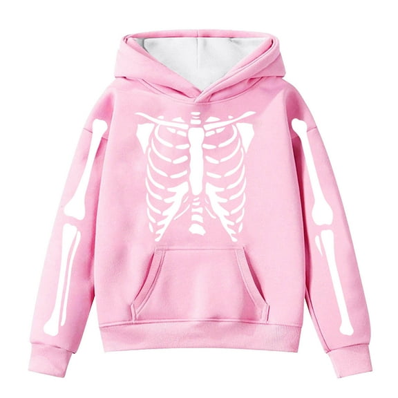 Tiijoy Big Girls Halloween Hoodie Skeleton Print Pullover Hooded Sweatshirt, Sizes 12-13