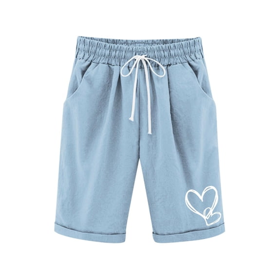 Tiijoy Big Girls Heart Print Pull On Shorts Lightweight Drawstring Knee-Length Shorts