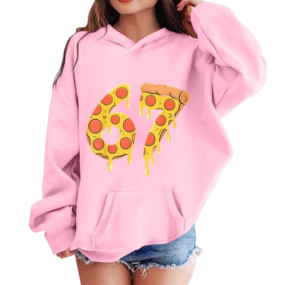 Tiijoy Big Girls Hoodie 67 Print Long Sleeve Hooded Sweatshirt for Kids, Sizes 7-8