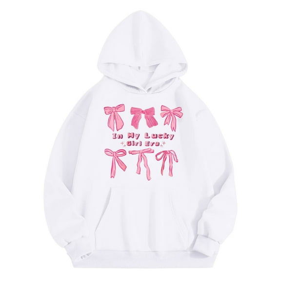 Tiijoy Big Girls' Hoodie Bow Letter Print Long Sleeve Hooded Sweatshirt, Sizes 10-11