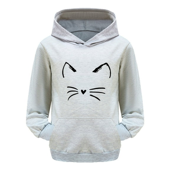 Tiijoy Big Girls Hoodie Cartoon Cat Print Cute Hooded Sweatshirt with Pocket, Sizes 8-9