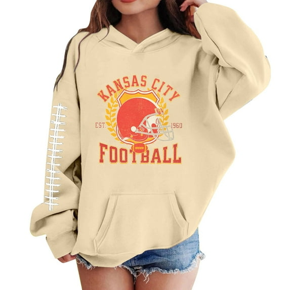 Tiijoy Big Girls Hoodie Football Graphic Print Hooded Sweatshirt Pullover, Sizes 7-8