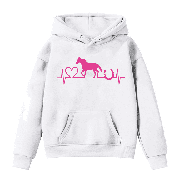 Tiijoy Big Girls Hoodie Horse Print Long Sleeve Hooded Sweatshirt Pullover, Sizes 8-9
