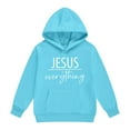 thumbnail image 1 of Tiijoy Big Girls Hoodie Jesus Themed Letter Print Loose Hooded Sweatshirt, Sizes 8-9, 1 of 3