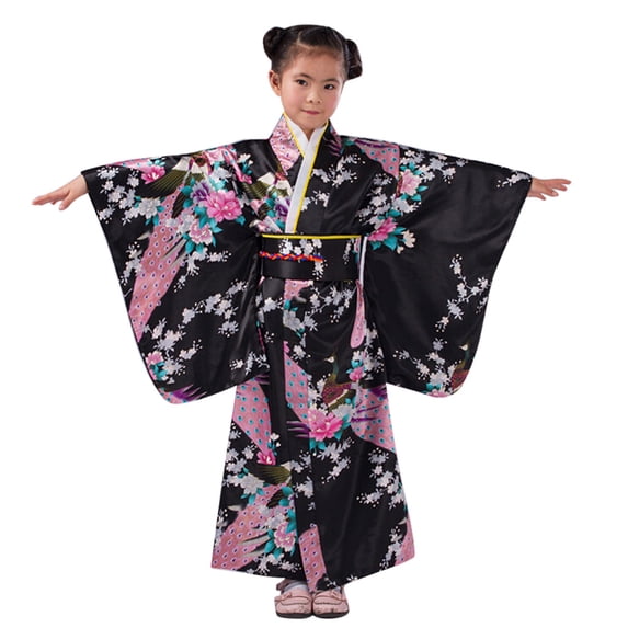 Tiijoy Big Girls Kimono Robe Dress Japanese Traditional Floral Dress Gown, Sizes 9-10