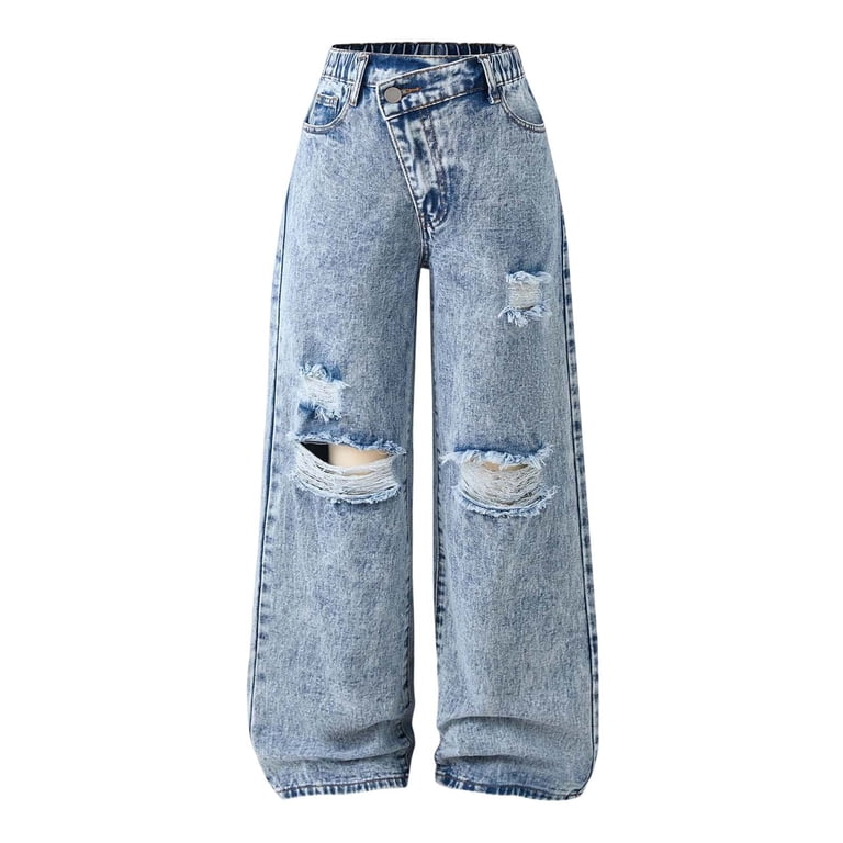 Tiijoy Big Girls Loose Fit Ripped Jeans Fashion Straight-Leg Denim