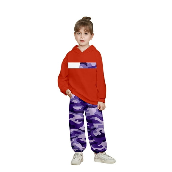 Tiijoy Big Girls Outfits Camo Print Casual Sports Hoodie Jogger Pants Active Sweatsuit