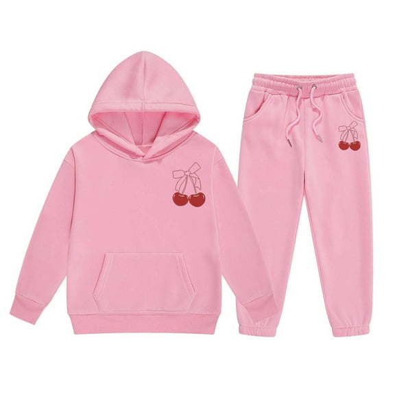 Tiijoy Big Girls Outfits Cherry Print Long Sleeve Pullover Hoodie Sweatpants Sweatsuit