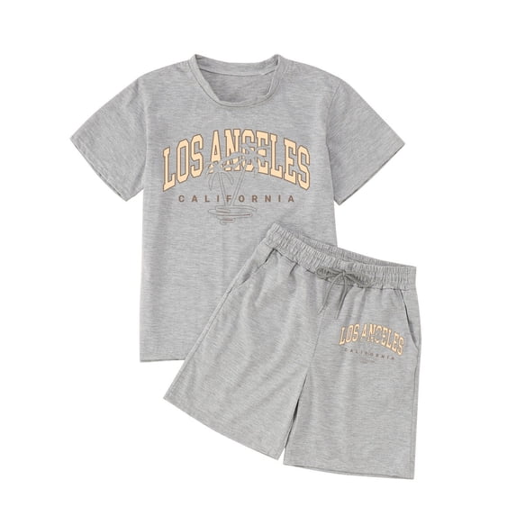Tiijoy Big Girls Outfits Los Angeles Print Short Sleeve T Shirt Shorts Set, Sizes 2-14