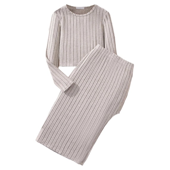 Tiijoy Big Girls Outfits Ribbed Knit Long Sleeve Top with Slit Midi Skirt, Sizes 8-9