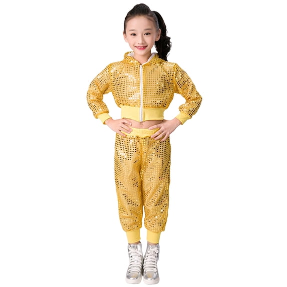 Tiijoy Big Girls Outfits Sequin Glitter Zip Up Hooded Jacket Pants 2Pcs Set, Sizes 10-12