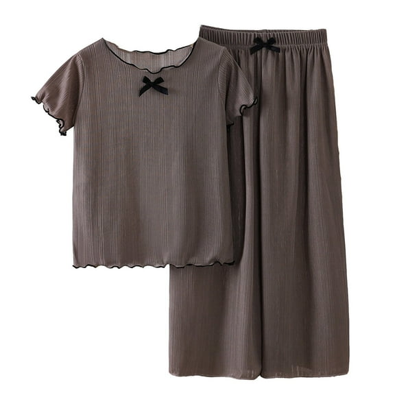 Tiijoy Big Girls Pajama Set Lightweight Short Sleeve Top Pants Sleepwear, Sizes 7-8
