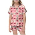 thumbnail image 1 of Tiijoy Big Girls Pajamas Bow Baseball Print Short Sleeve Button Shirt Shorts Sleepwear, 1 of 3