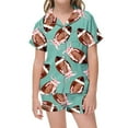 thumbnail image 1 of Tiijoy Big Girls Pajamas Football Print Short Sleeve Button Down Top Shorts Sleepwear, 1 of 3