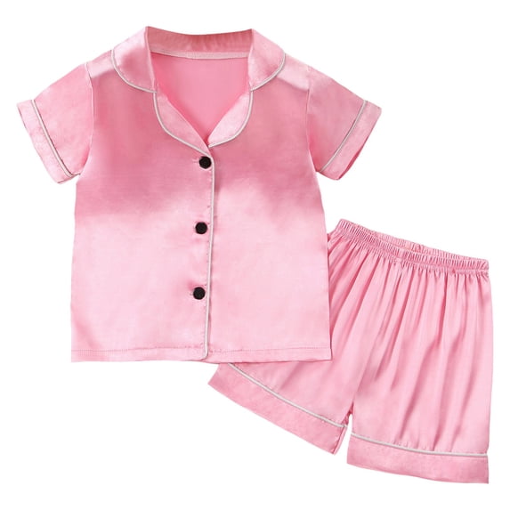 Tiijoy Big Girls Pajamas Short Sleeve Button Down Shirt and Shorts Set, Sizes 7-8