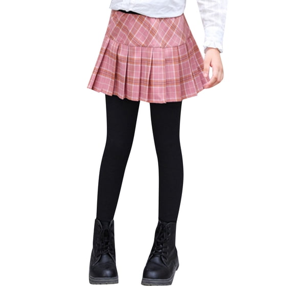 Tiijoy Big Girls Pantskirt Footless Leggings with Plaid Pleated Skirt, Sizes 9-11