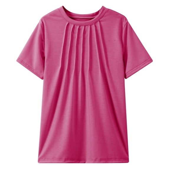 Tiijoy Big Girls Pleated Short Sleeve T Shirt Solid Color Crewneck Casual T-Shirt