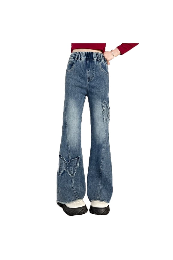 Big Girls Pull On Jeans High Rise Stretch Casual Demin Pants Kids Trousers