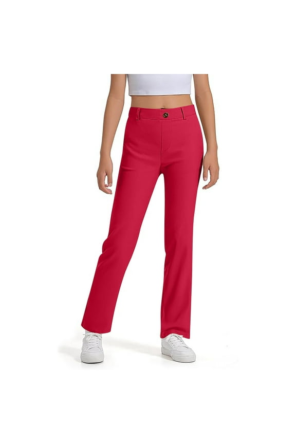 Big Girls School Uniform Pants Casual Pull On Straight Fit Trousers, Sizes 5-14