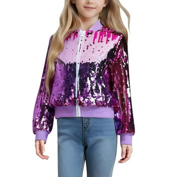 Tiijoy Big Girls Sequin Sparkly Jacket Zip Up Outerwear Bomber Jacket, Sizes 9-10