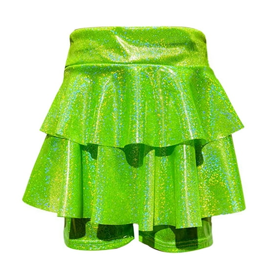 Tiijoy Big Girls Sparkly Sequin Metallic Skirt Dance Performance Layered Skort, Sizes 7-8