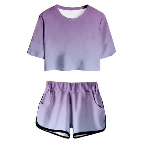 Tiijoy Big Girls Summer Outfits Gradient Short Sleeve T-Shirt Shorts Set, Sizes 4-14
