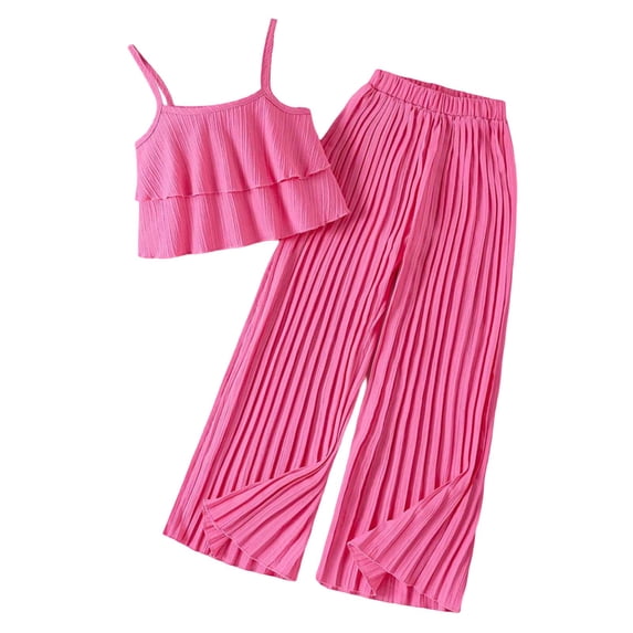 Tiijoy Big Girls Summer Outfits Sleeveless Ruffle Camisole & Pleated Pants, Sizes 7-12