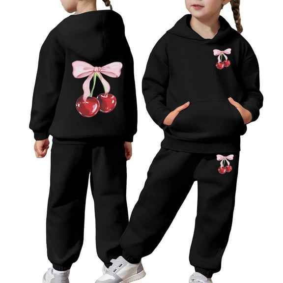 Tiijoy Big Girls Sweatsuits Cherry Graphic Hoodie and Sweatpants Outfits Fall Winter Clothes Set