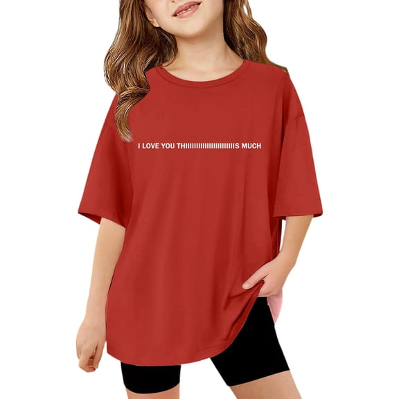 Tiijoy Big Girls Valentine's Day T-Shirt Letter Print Short Sleeve T Shirt, Sizes 7-8