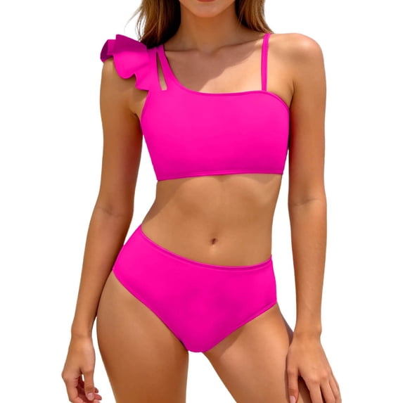 Tiijoy Bikini Set for Girls Solid Ruffle 2-Piece Swimsuit Beach Bathing Suit, Sizes 7-16
