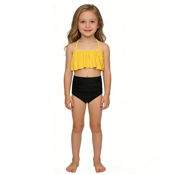 Tiijoy Bikini Swimsuit for Girls Halter Ruffle Beach Bathing Suit Swimwear, Sizes 2-12