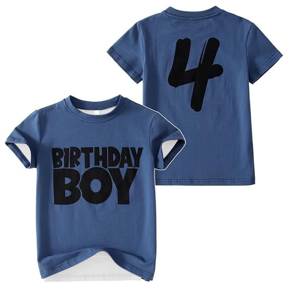 Tiijoy Birthday Boys Shirt Letter Print Short Sleeve Crew Neck T-Shirt, Navy, Sizes 3-13
