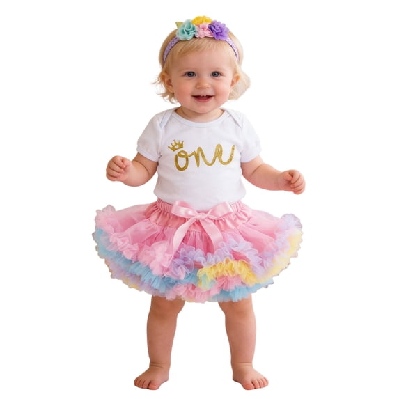 Tiijoy Birthday Party Outfits for Baby Girls Short Sleeve Romper Tutu Skirt Headband 3Pcs Set, Sizes 0-24 Months